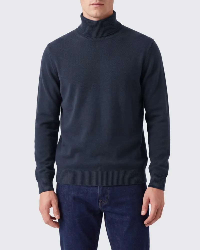 Roberto Collina Rollkragenpullover aus Merinowolle mit Rippbündchen Blau