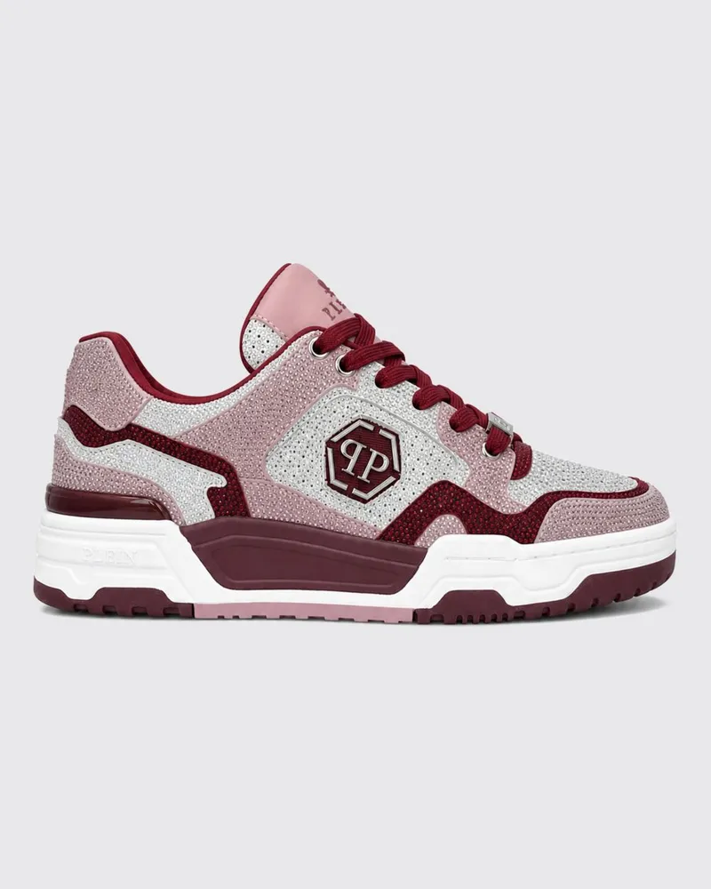 Philipp Plein Predator V2 Leder-Sneaker mit Kristallen und Hexagon-Logo Pink