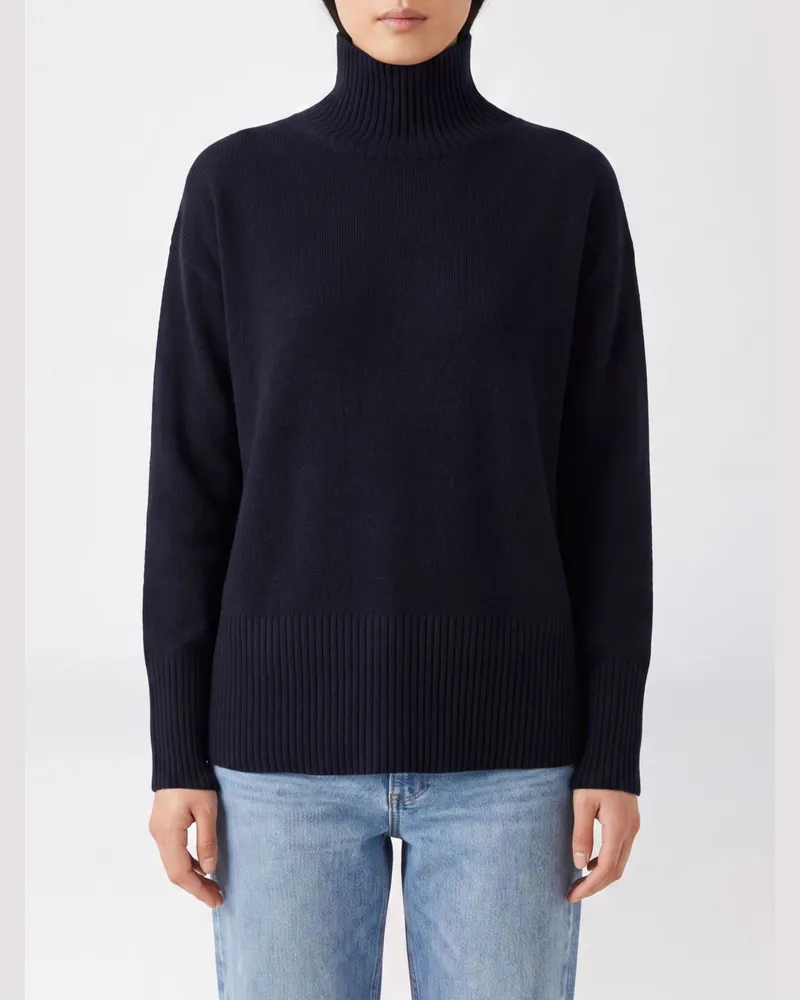 Roberto Collina Rollkragenpullover aus Merinowolle und Kaschmir mit Rippbündchen Navy