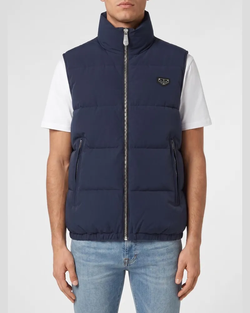 Philipp Plein Gepolsterte High-Neck-Weste aus Funktionsstoff mit Reißverschluss Blau