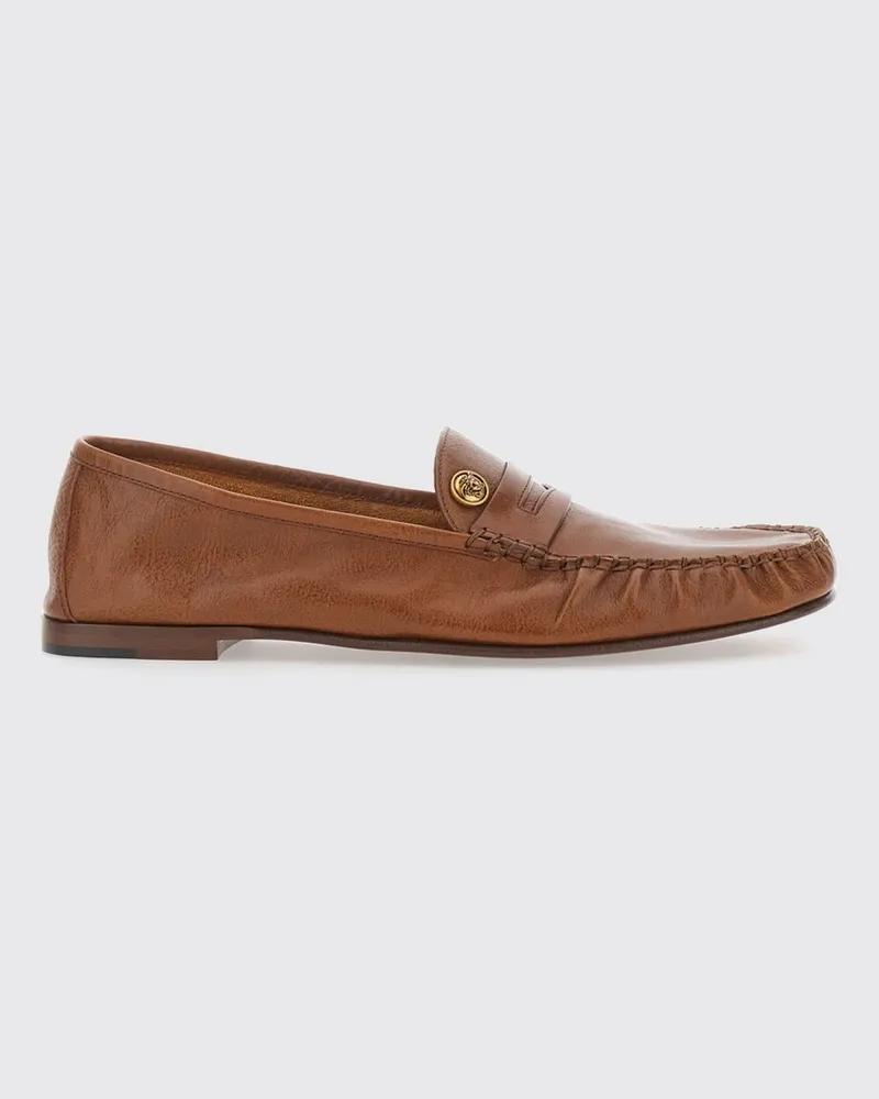Versace Penny-Loafer von aus genarbtem Leder mit Medusa-Plakette Braun