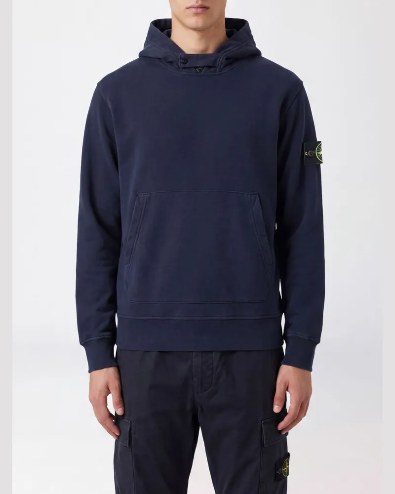 Stone Island Kapuzenpullover aus Baumwolle mit Kängurutasche und Kompass-Logo Navy