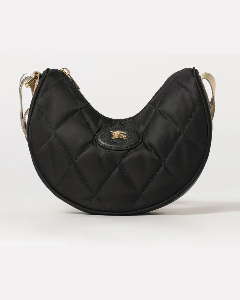 Burberry Horseshoe Schultertasche aus gestepptem Nylontwill mit EKD-Logo Schwarz
