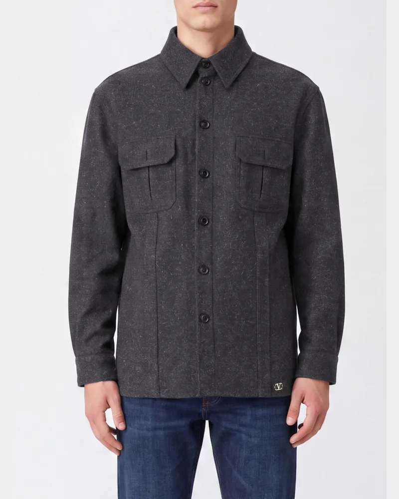 Valentino Garavani Hemdjacke aus Woll-Seiden-Mischung mit aufgesetzten Taschen Grau