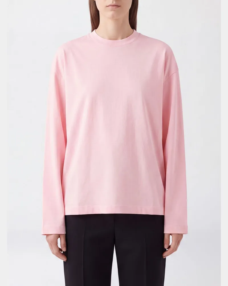 Jil Sander Langärmeliges Baumwoll-T-Shirt mit überschnittenen Schultern Pink