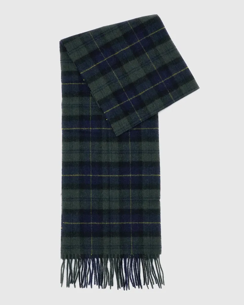 Barbour Schal aus 100% Lammwolle mit klassischem Tartan-Muster und Fransen Waldgrün