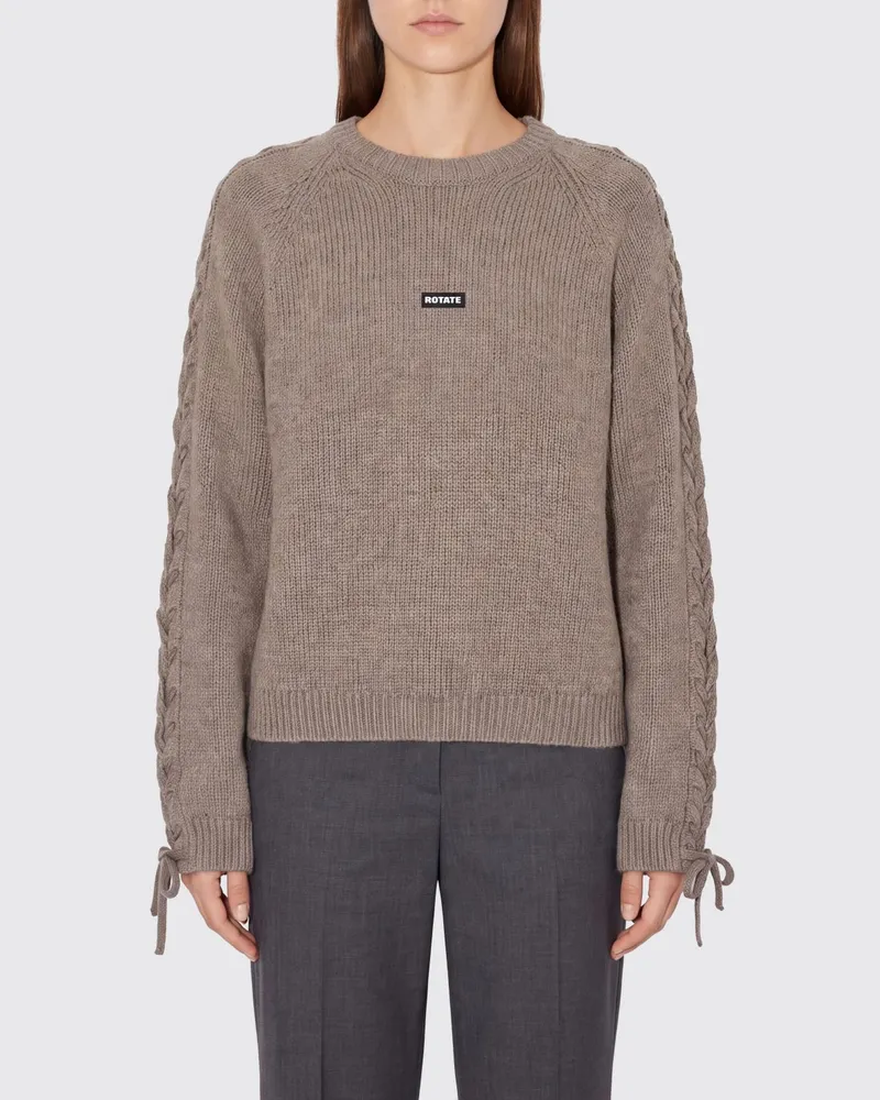 ROTATE Birger Christensen Pullover mit Rundhalsausschnitt aus Woll-Kaschmir-Mischung mit appliziertem Logo Braun