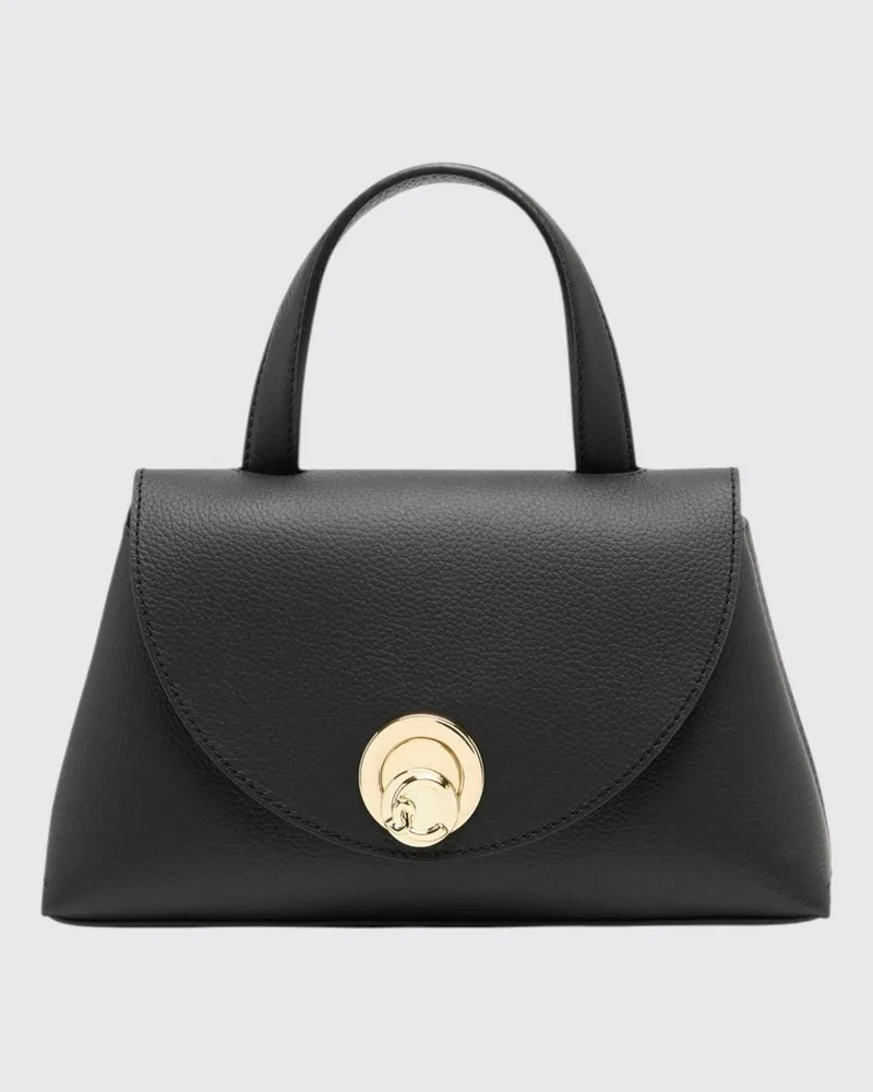 Coccinelle Nikla Handtasche aus genarbtem Leder mit Monogramm und abnehmbarem Riemen Schwarz