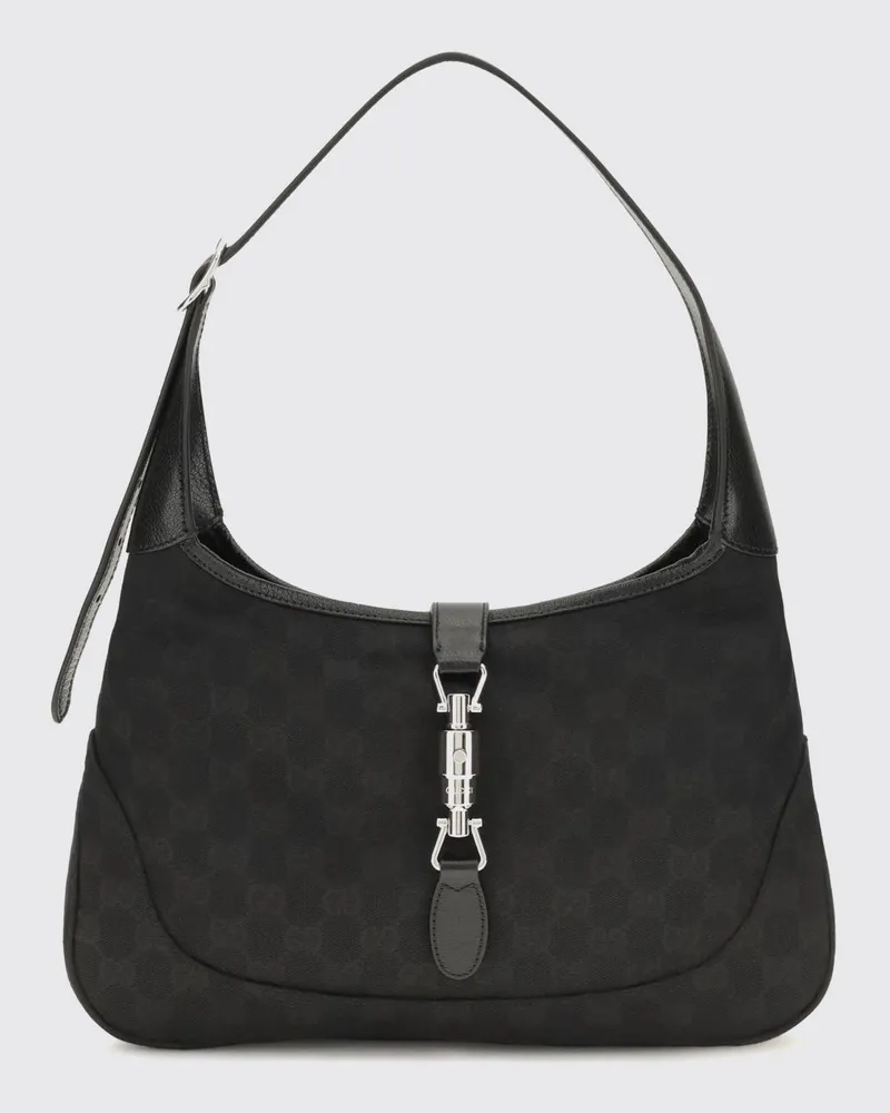 Gucci Jackie 1961 Schultertasche aus Stoff mit GG-Monogramm Ton-in-Ton Schwarz