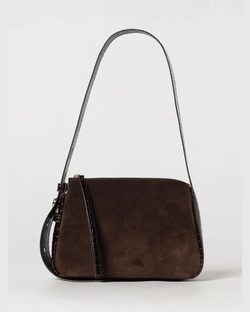 Tory Burch Romy Mini-Schultertasche aus Leder und Wildleder mit Double T-Logo Braun