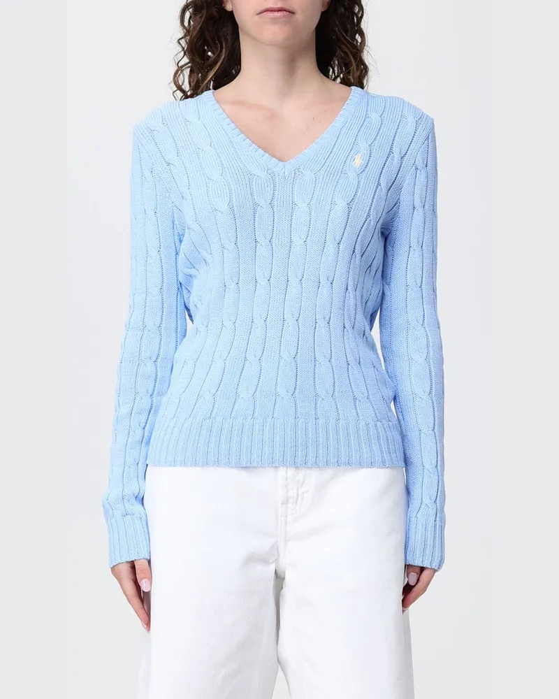 Ralph Lauren Baumwoll-V-Pullover mit Logo Blau