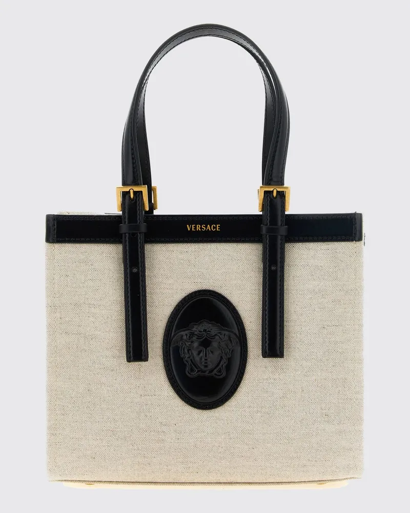 Versace Rivière Mini Tote Bag von aus Leinen und Baumwolle mit Medusa-Logo Beige