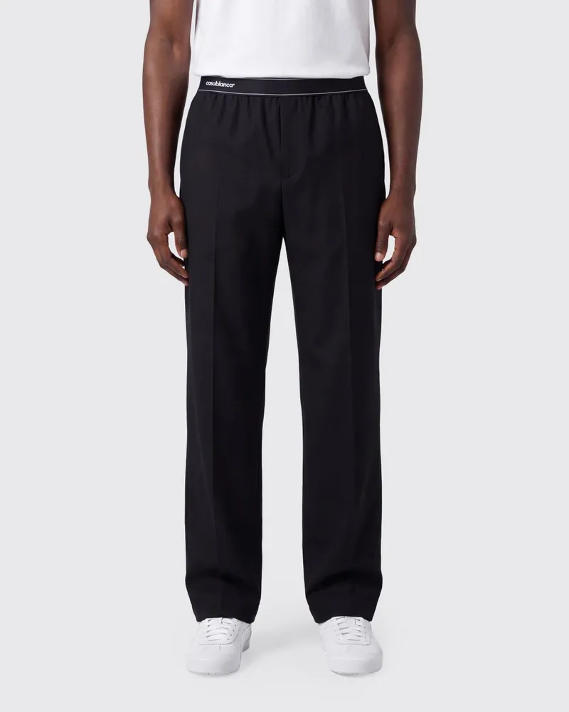 Casablanca Paris Woll-Jogginghose mit geradem Bein und Logo-Bund Schwarz