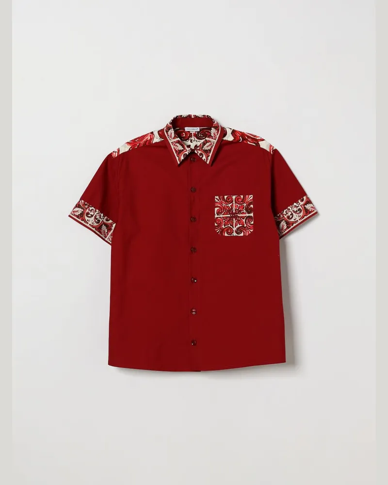 Dolce & Gabbana DOLCE  GABBANA Dolce & Gabbana Bowlinghemd für Jungen aus Baumwolle mit Majolika-Print Bunt