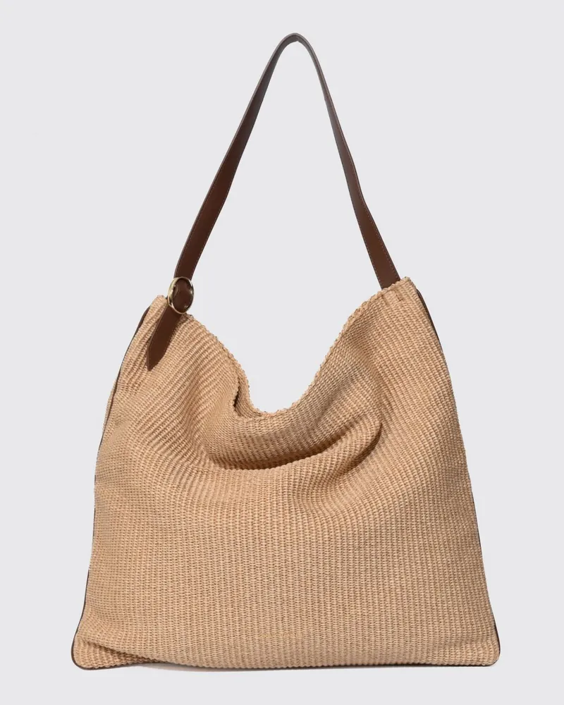 Orciani Todo Elba Shopper aus Bast mit Ledergriffen Braun