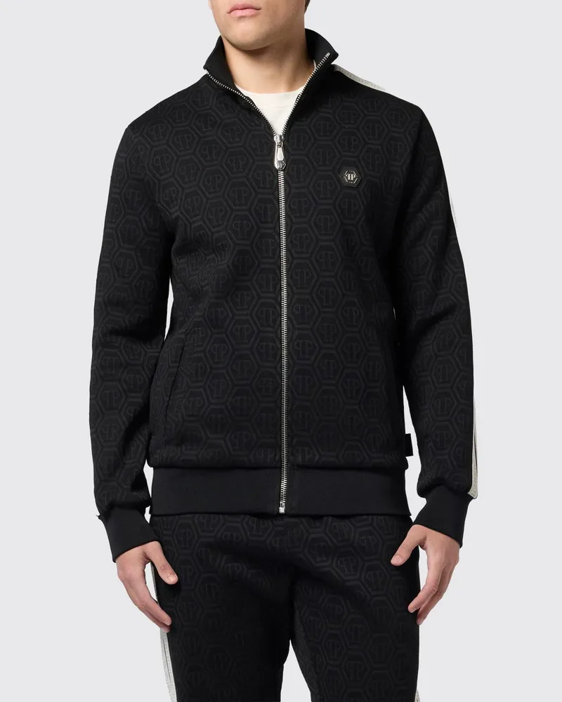 Philipp Plein Kapuzenpullover mit Reißverschluss und Logo aus Baumwollmischung Schwarz