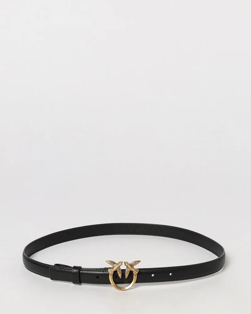 Pinko Love Birds Gürtel aus Kalbsleder mit Monogramm-Metallschnalle Schwarz