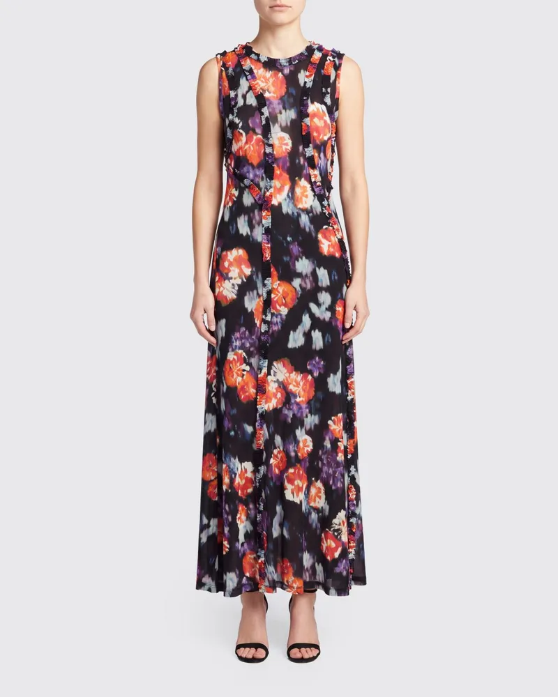 Ulla Johnson Schulterfreies Jersey-Etui-Midikleid mit Blumendruck Schwarz