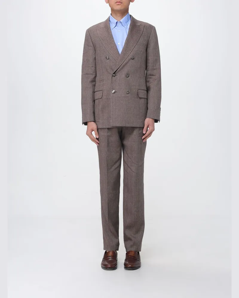 Brunello Cucinelli Zweireihiges Leinenmischkleid Braun