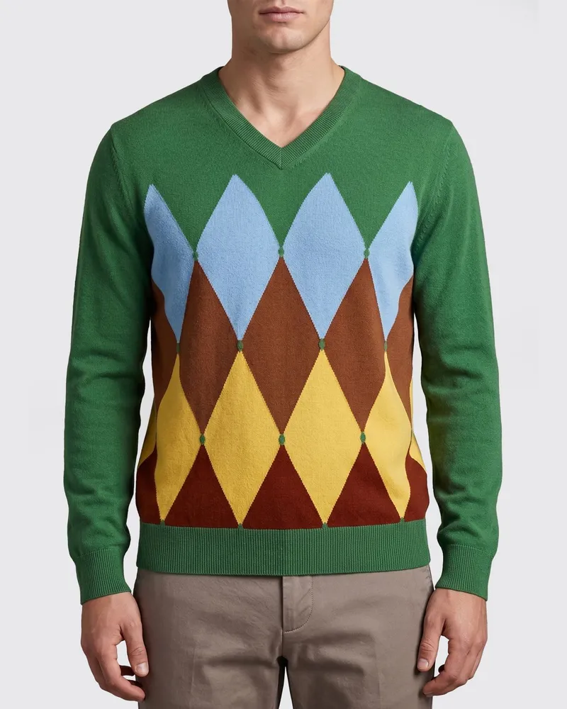 Ballantyne Pullover aus Baumwolle und Kaschmir mit Rautenmuster Grün
