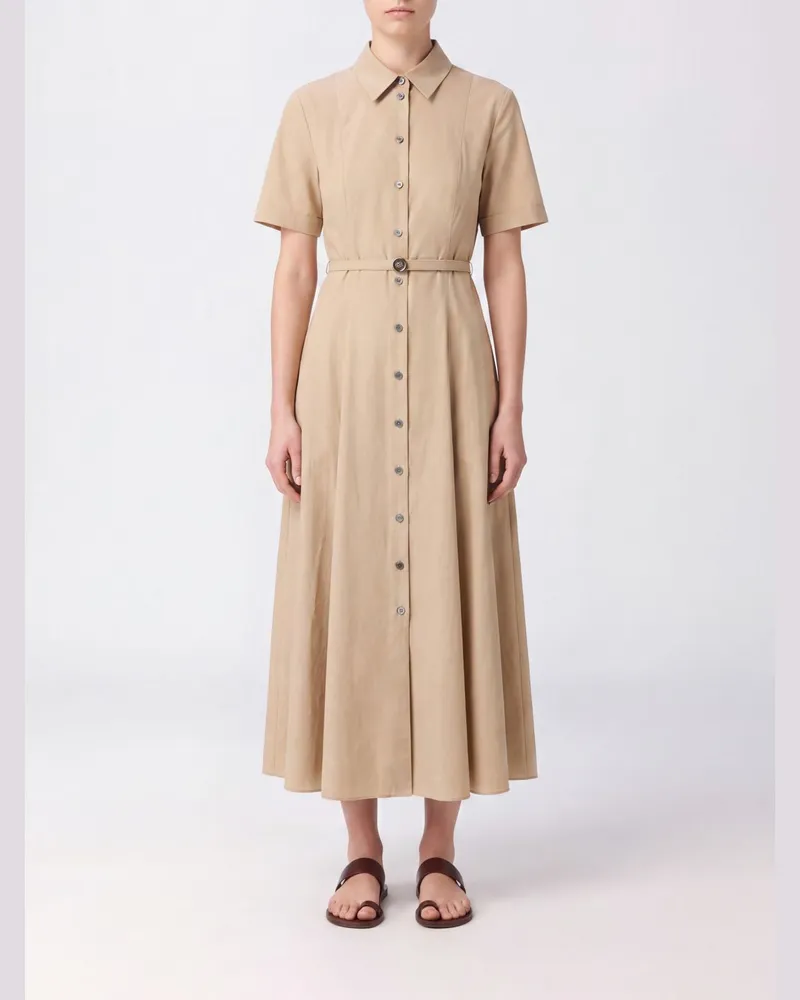 Tory Burch Midi-Hemdblusenkleid aus Stretch-Baumwolle mit Taillengürtel Beige