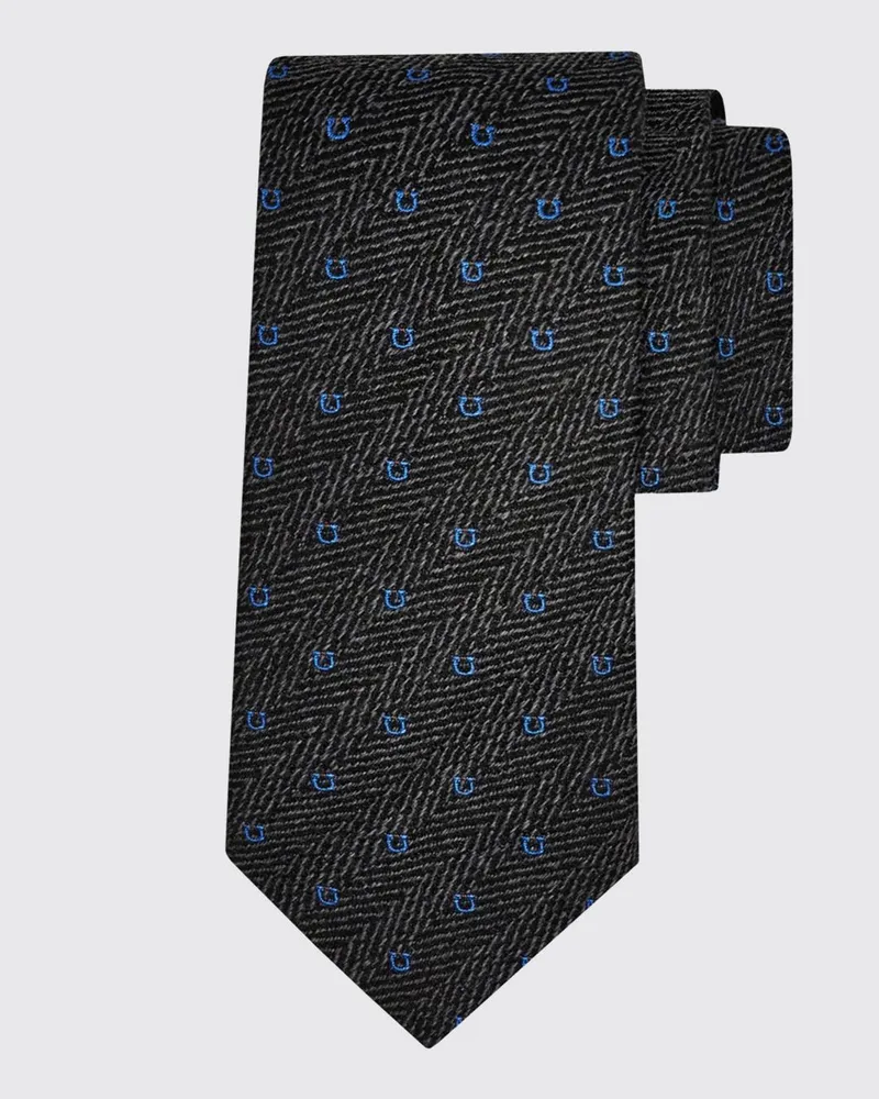 Ferragamo Gancini-Krawatte von aus Seide und Wolle mit Chevron-Monogrammmuster Grau