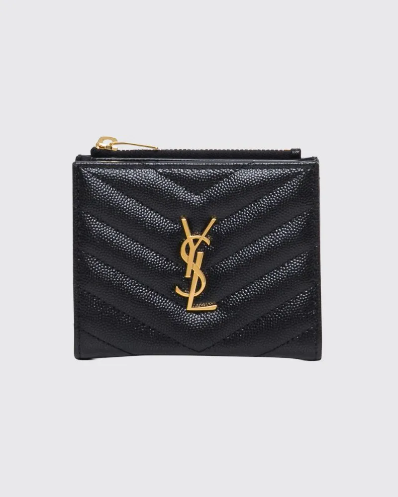 Saint Laurent Cassandre Bifold-Brieftasche aus Grain-de-Poudre-Leder Schwarz
