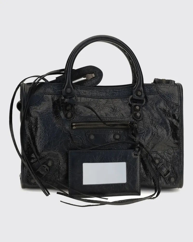 Balenciaga Kleine Le City Handtasche aus Arena-Lammleder mit Nieten Schwarz
