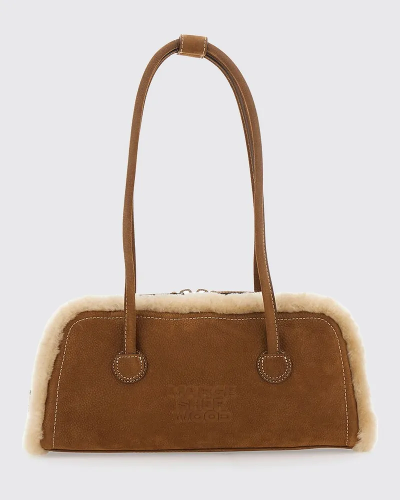 Marge Sherwood Boston Schultertasche aus Shearling und Nubuk mit Doppelgriff Beige