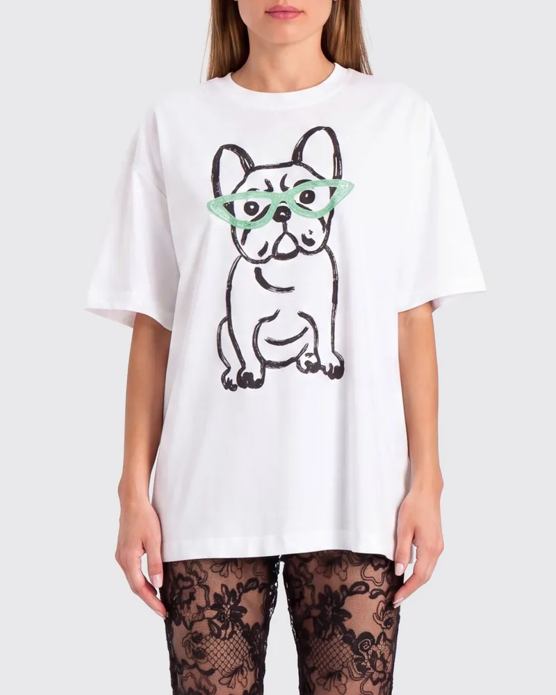 Twin-Set Baumwoll-T-Shirt mit Hunde-Print Weiß