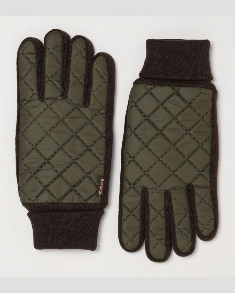 Barbour Gesteppte zweifarbige Magnus-Handschuhe aus Nylon und Schafleder Olive