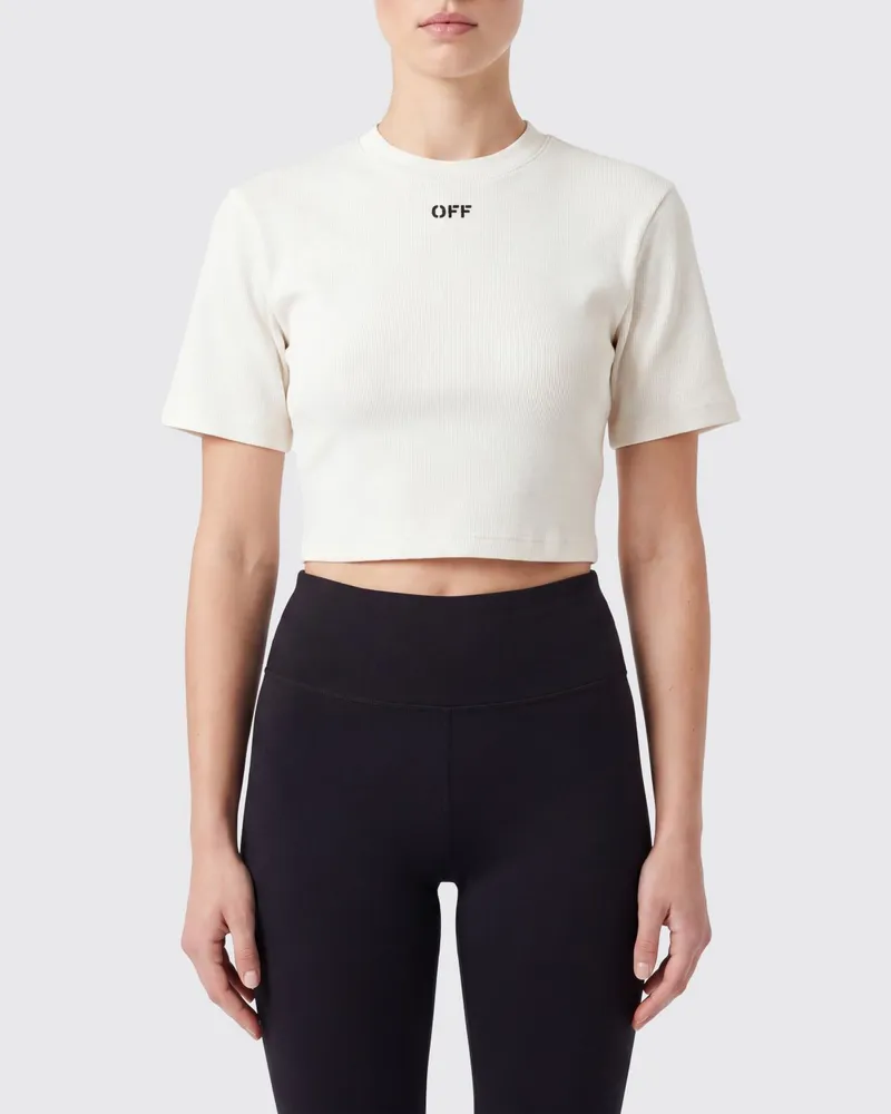 OFF-WHITE Cropped-T-Shirt aus Baumwolle mit Kontrastlogo Weiß