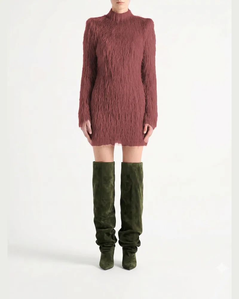 Balmain Paillettenbesetztes Minikleid von mit Fransen und Stehkragen Nude