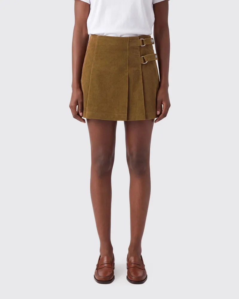 Golden Goose Plissierter Minirock aus Cord-Samt mit Schnallenverschluss Braun