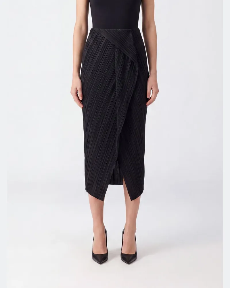 Calvin Klein Hoch taillierter Crêpe-Midi-Bleistiftrock mit vorderem Schlitz Schwarz