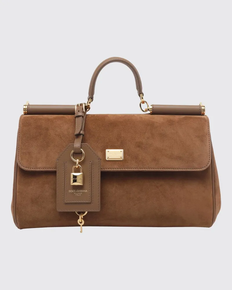 Dolce & Gabbana DOLCE  GABBANA My Sicily Handtasche Dolce & Gabbana aus Kalbsveloursleder mit Vorhängeschloss Camel