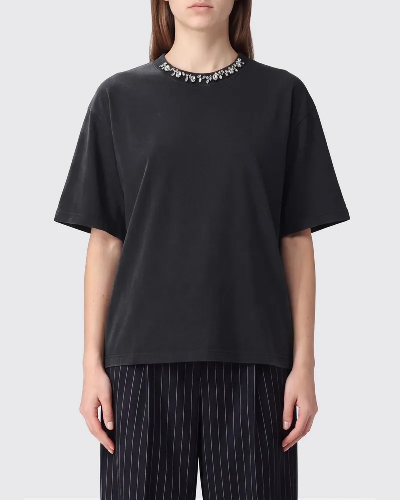 Golden Goose Baumwoll-T-Shirt mit Kristallstickerei Schwarz