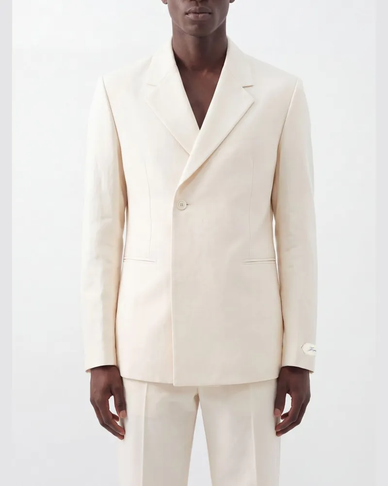 Jacquemus Zweireihiger Blazer Melo aus Stretch-Baumwolle mit fallendem Revers Weiß