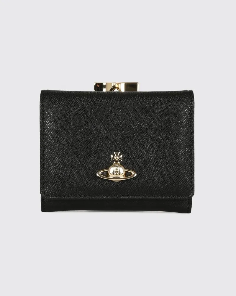 Vivienne Westwood Tri-Fold Portemonnaie aus Saffiano-Leder mit Orb-Logo Schwarz