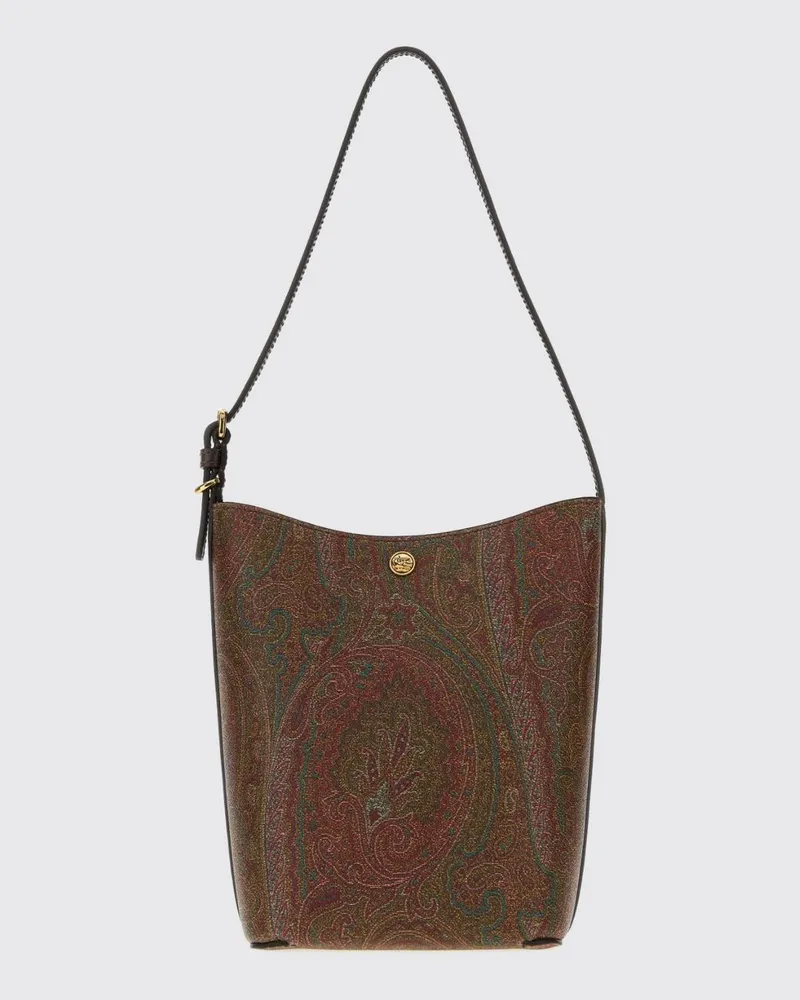 Etro Mini Bucket Bag Arnica aus beschichteter Baumwolle mit Paisley-Print Braun