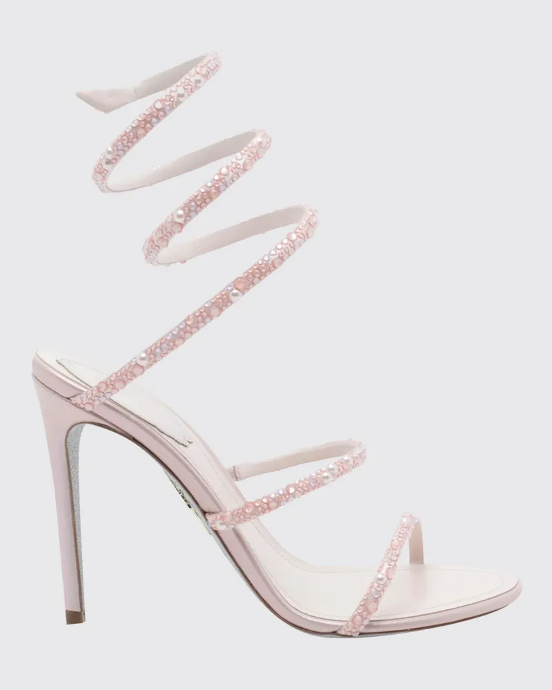 René Caovilla Sandalen aus Satin mit Strass und Spiralriemen Pink