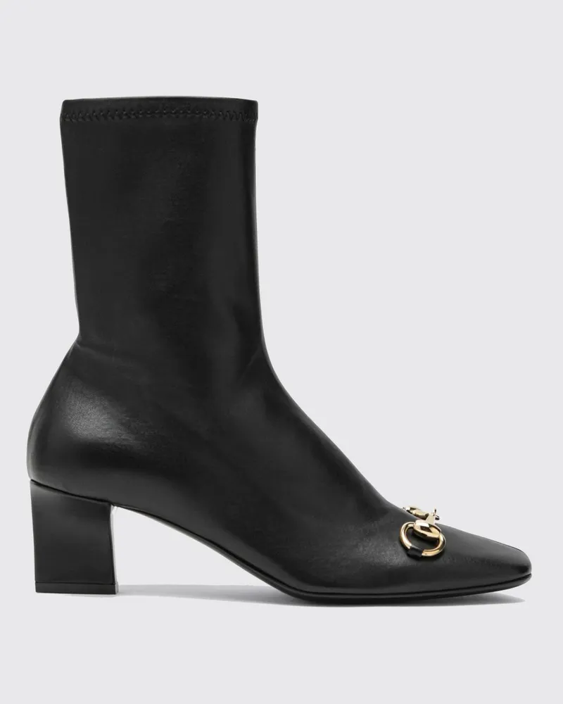Gucci Signora Stiefeletten aus Stretchleder mit Horsebit-Detail und Blockabsatz Schwarz