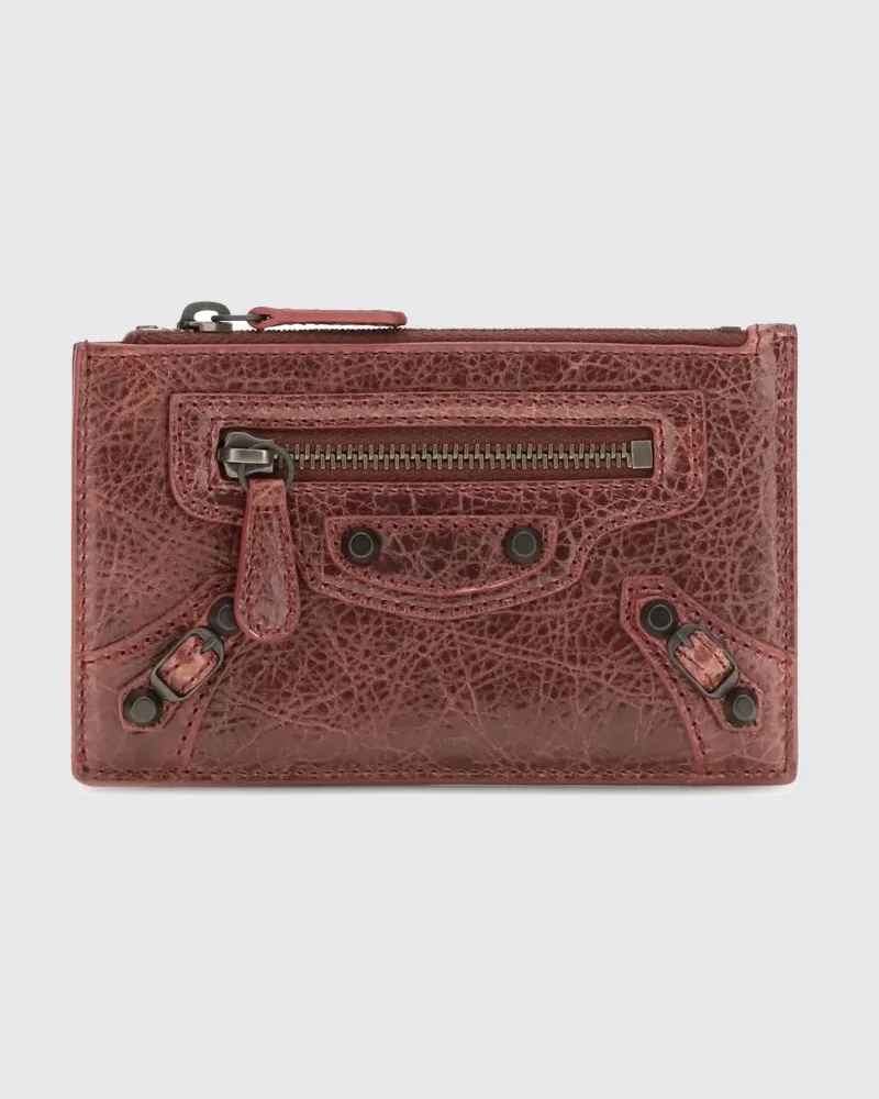 Balenciaga Le City Kartenetui aus Arena-Lammleder mit Nieten Rot