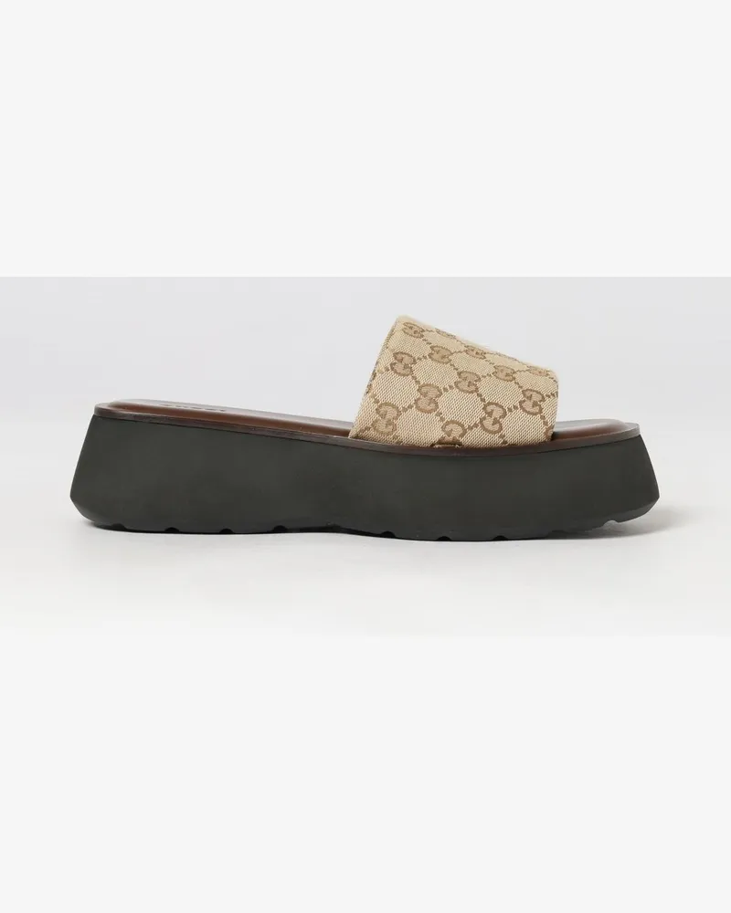 Gucci Keilsandalen-Mules aus Baumwolle mit GG-Monogramm Sand