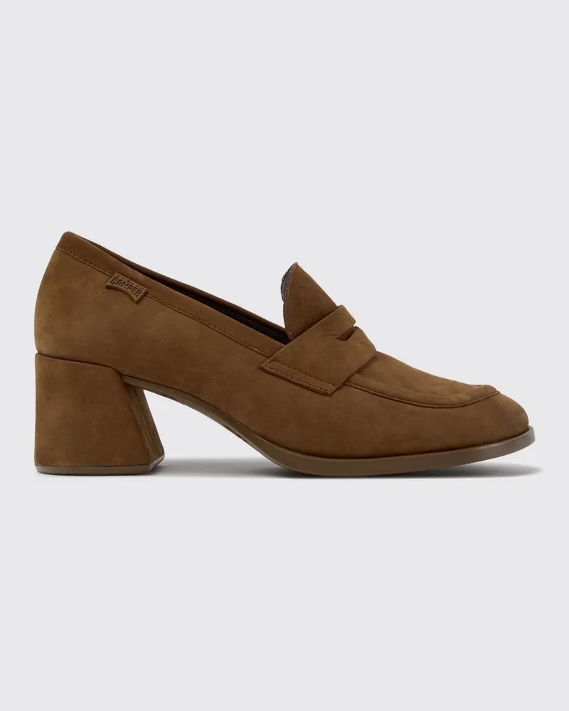 Camper Kora Loafer von aus Nubuk mit Riemen und mittlerem Absatz Braun