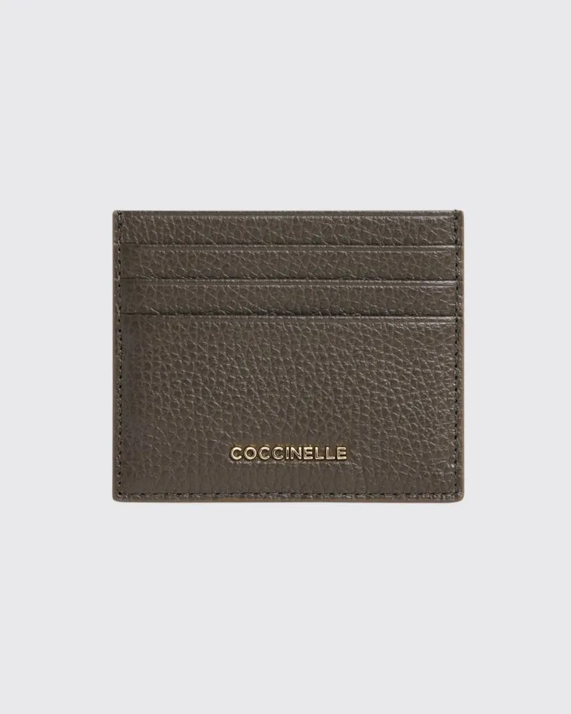 Coccinelle Flaches Metallic Soft Kartenetui aus genarbtem Leder mit Metalllogo Grau