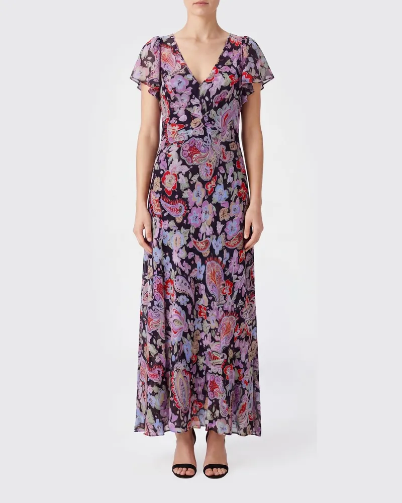 RIXO Bedrucktes Viskose-Maxikleid Pink