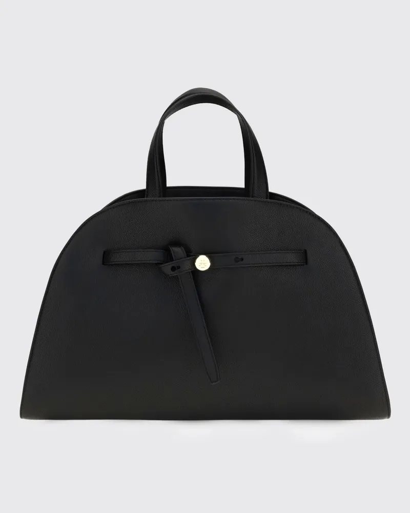 Tory Burch Romy Handtasche aus genarbtem Leder mit Double T-Logo und Schulterriemen Schwarz
