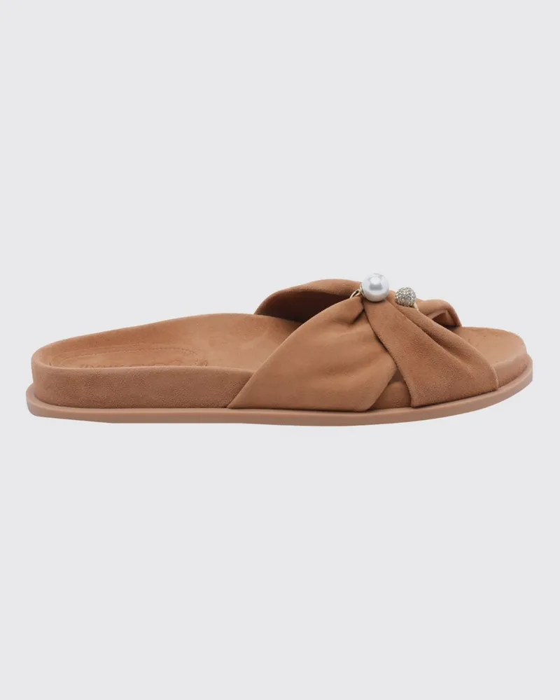 Jimmy Choo Rafi Slide-Sandalen aus Veloursleder mit Perlen und Strass Braun