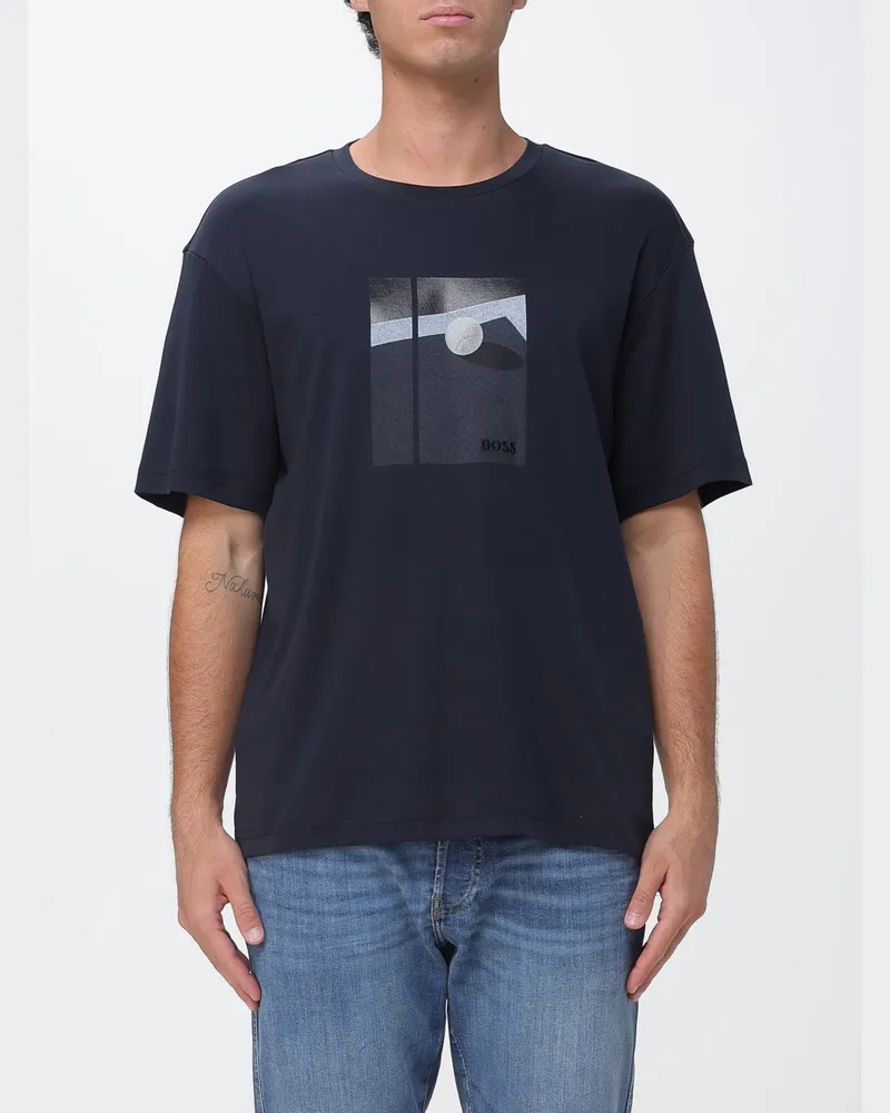 HUGO BOSS Bedrucktes Baumwoll-T-Shirt Blau